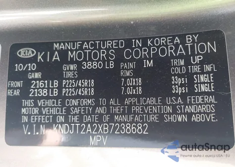 2011 Kia Soul ! from USA, damaged, VIN KNDJT2A2XB7238682